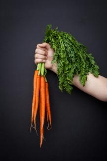 person holding carrots by Heather Gill courtesy of Unsplash.